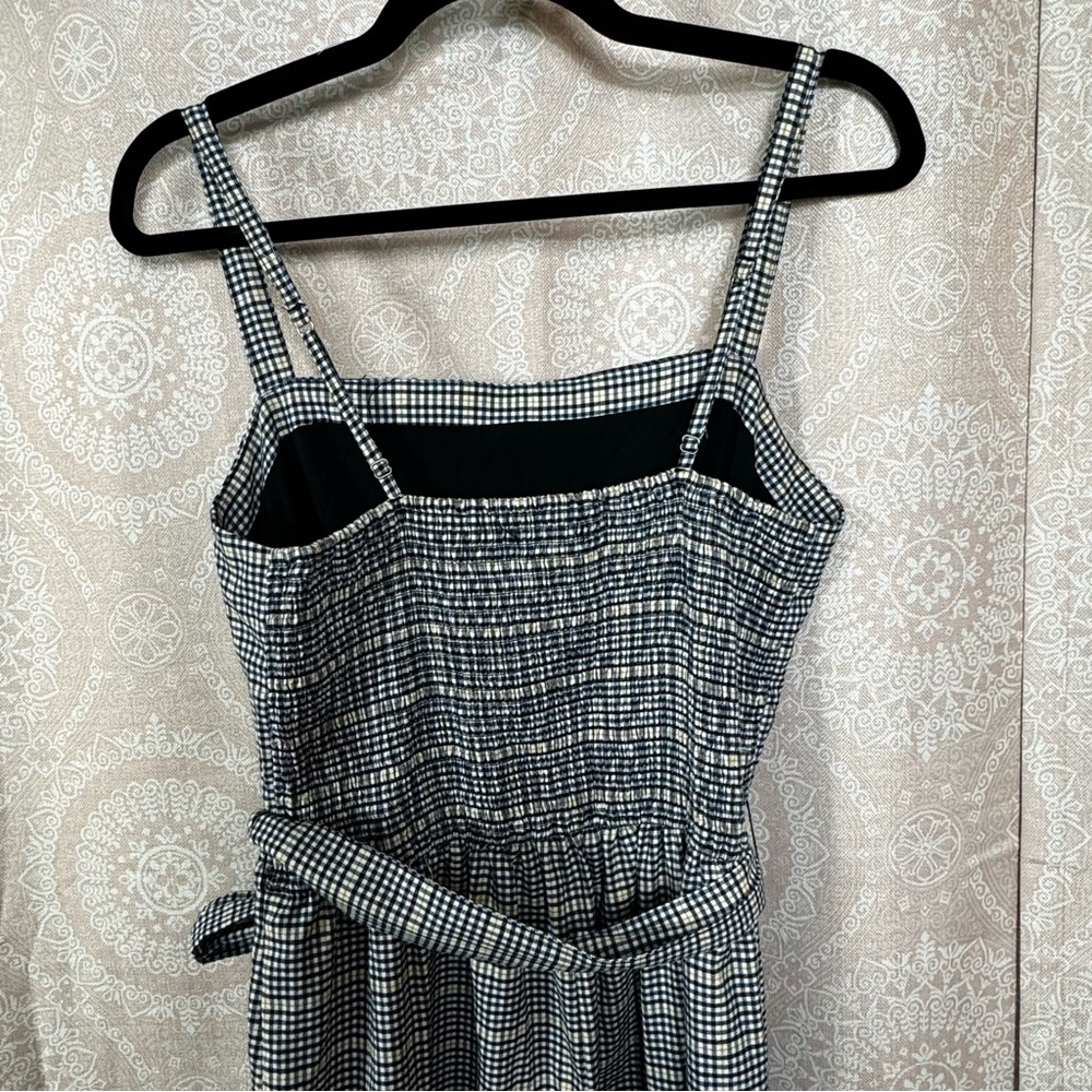 Abercrombie & Fitch Navy Yellow Checkered Plaid Sleeveless Jumpsuit w/ Tie Waist - Picture 6 of 12